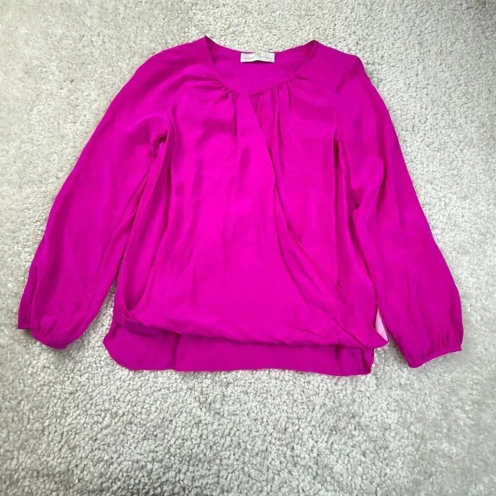 Amanda Uprichard Silk Surplice Blouse Magenta Pink Small